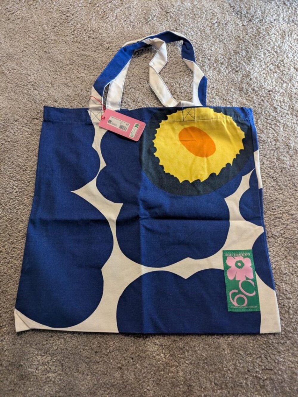 Marimekko Unikko 60th Anniversary Limited Tote Bag Blue Yellow Cream